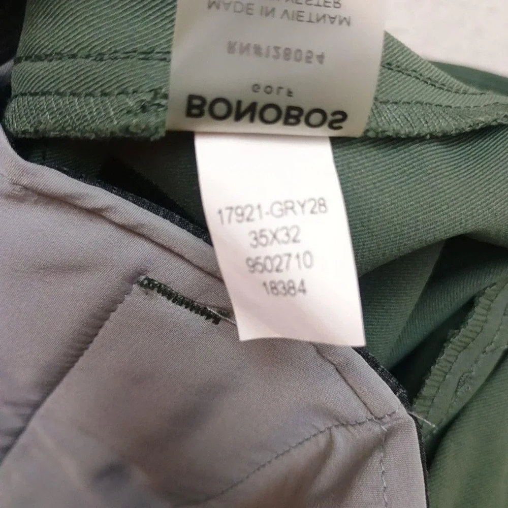 Bonobos Pants Men 35x32 Green Chino Slim Golf Highland Stretch Pockets Travel
